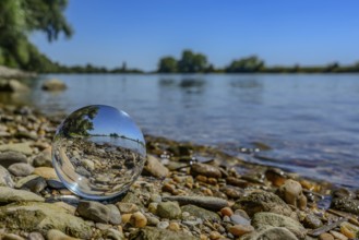 Reflections in a glass sphere on the banks of the Danube near Straubing, Lower Bavaria