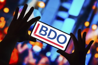 In this photo illustration, the BDO logo is displayed on a smartphone screen