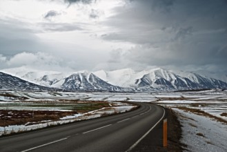 On the road to Dalvik along Eyjafjordur, Iceland, Europe