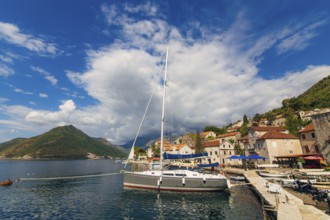 Yachts near the old town of Perast in Montenegro