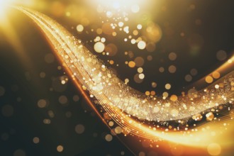Abstract glittering gold flow on line follow one direction with bokeh and fade effect