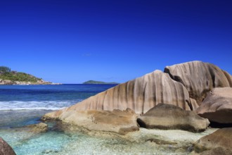 La Digue, Palm tree beach, Seychelles, Indian Ocean, Palm trees, Rocks, La Digue, Indian Ocean,