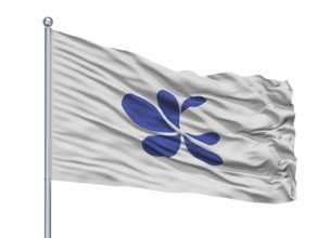 Takashima City Flag On Flagpole, Country Japan, Shiga Prefecture, Isolated On White Background