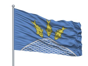 Pastavy City Flag On Flagpole, Country Belarus, Isolated On White Background, 3D Rendering