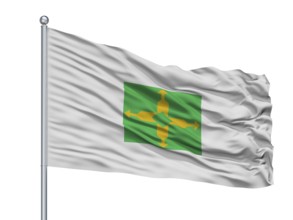 Distrito Federal City Flag On Flagpole, Country Brasil, Isolated On White Background, 3D Rendering