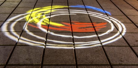 Taebeck, South Korea. January 29, 2019: Night view of circles of yellow, blue, orange and white on
