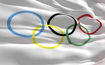 Fluttering flag of Olympique on the wind