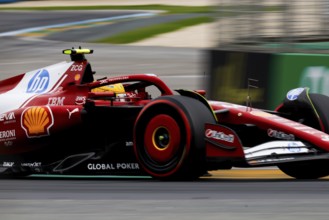 Lewis Hamilton of Great Britain drives the Scuderia Ferrari HP SF-25 during third practice in the