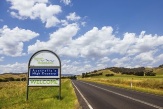 The Kosciusko National Park and Snowy Mountains entrance sign on a summer's day in New South Wales,