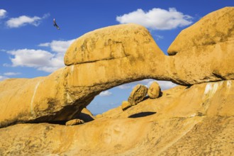Stone arch Spitzkoppe, Namibia. Mountain Nature Reserve in the desert. The concept of extreme and