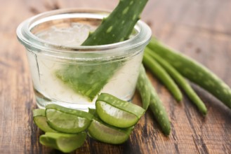Aloe vera juice with fresh leaves
