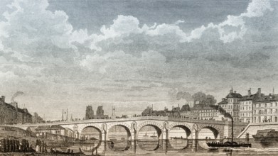 Panorama of Paris with Notre-Dame de Paris, antique steel engraved print, 1831