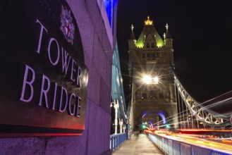 Tower Bridge in London, UK, United Kingdom. Europe. Long exposure and night shot