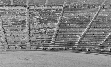 Epidauros, Greece, 9 November, 2022: architectural detail of the stone rows and seats in the