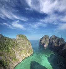 Aerial view on Maya bay, Phi Phi Leh island, Krabi, Thailand, Asia