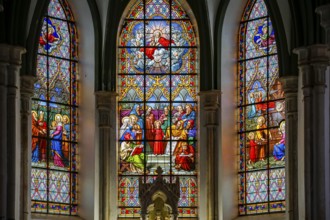 Colorful glass paintings in the church of Sanctuary Caraca, Minas Gerais, Brazil, South America