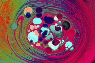 Beautiful abstract art of Ebru marbling painting techniques on water with paints