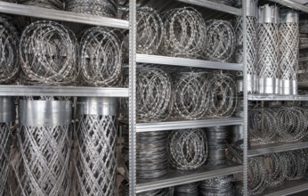 Fencing and steel shelves, Acropolis Redux, Stathis Logothetis, installation by the conceptual