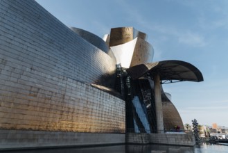 Bilbao, Spain, February 13, 2022: Exterior view of Guggenheim Museum designed built by Frank Gehry