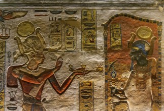 Ancient color egypt images and hieroglyphics on wall