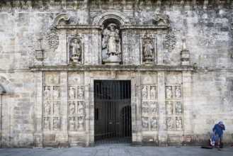 Entrance facade detail in landmark cathedral of santiago de compostela old town spain