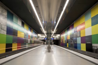 MUNICH, GERMANY, JANURAY 01, 2023, Colorful wall of the subway station Georg-Brauchle-Ring in