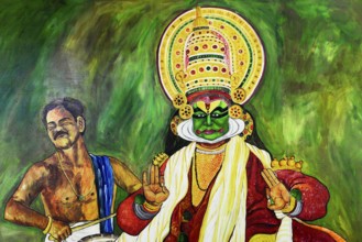 Advertising sign for the Kathakali dance, Kochi, Fort Cochin, Cochin, Kerala, South India, India,