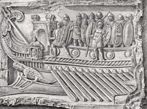 A Roman naval bireme, relief from the Temple of Fortuna Primigenia in Praeneste, ancient Roman