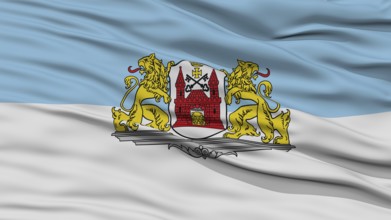 Closeup Riga City Flag, Capital City of Latvia, Waving in the Wind