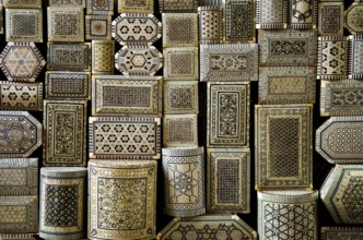Traditional decorated souvenir boxes in market of cairo egypt
