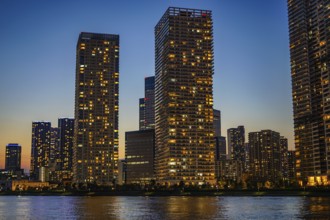 High-rise apartment group of Chuo-ku, Tokyo and evening. Shooting Location: Tokyo metropolitan area