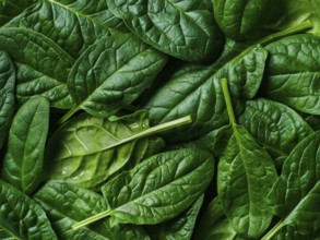 Pattern from baby spinach leaves. Fresh green baby spinach. Top view or flat lay. Can use for