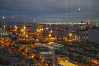 Night view of Odaiba, Tokyo Container Terminal. Shooting Location: Tokyo metropolitan area