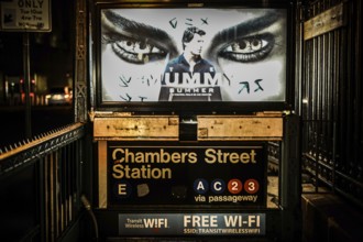 The entrance of the subway in New York. Shooting Location: New York, Manhattan
