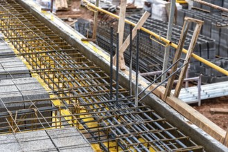 Detail of reinforced concrete slab with lightweight concrete blocks under construction