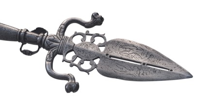 Detail Of A Medieval Ornate Spear Head, Isolated On A White Background