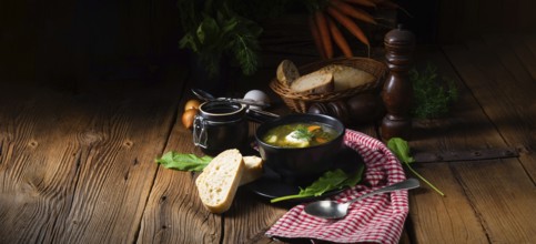 Rustic sorrel soup with potatoes and cream
