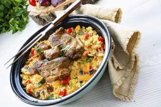 Fried rice with vegetables and meat