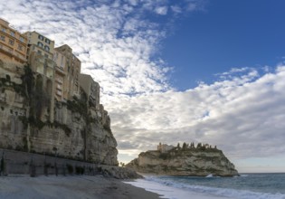 Tropea, Italy, 16 December, 2023: view of Rotonda Beach and the colourful old town of Tropea in
