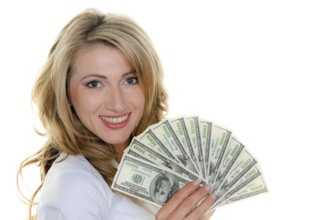 Dollar banknotes and woman