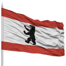 Germany City Flag on Flagpole, Capital City of Germany, Flying in the Wind, Isolated on White