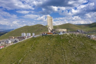 Aerial view of Memorial to Soviet soldiers on Zaisan Tolgoi in Ulaanbaatar, Mongolia, Asia
