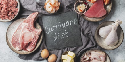 Food, Selection food for CARNIVORE DIET. Seafood, Meat, megs and fat. Zero carbs diet concept