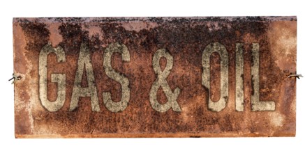 Grungy Old Gas And Oil Sign On A White Background
