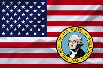 The flag of the USA and the coat of arms of Washington, Studio
