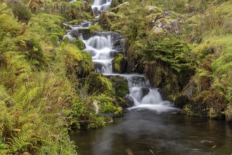 Bride's Veil Falls, waterfall above Bearreaig Bay, east coast, Isle of Skye, Inner Hebrides,