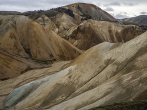 Rhyolite mountains, lava field, Landmannalaugar, Fjallabak nature reserve, highlands, Iceland,