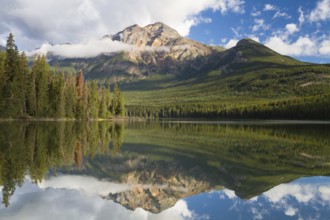 Reflections in Pyramid Lake, Jasper National Park, Alberta, Canada, North America