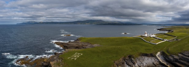 A drone panorama landscape of St. John's Point and the lighthouse in Donegal Bay in the northwest