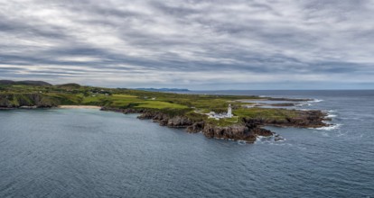A panorama drone landscape view of Fanad Head Lighthouse and Peninsula on the northern coast of